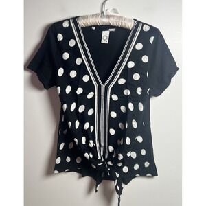 ANTHROPOLOGIE Akemi +‎ Kin Womens Sz S Black White Polka Dot Tie Waist Top